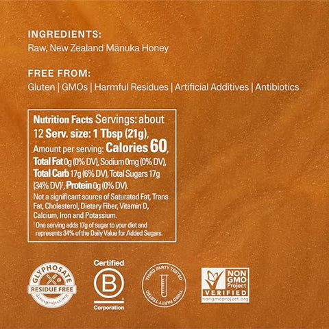 Manukora Raw Manuka Honey MGO 50+, New Zealand Honey, Non-GMO, 3rd-Party Tested, Glyphosate Residue Free Certified, 2000+ Natural Compounds, Traceable from Hive-to-Hand, Daily Wellness Support Ã¢â‚¬â€œ 250g