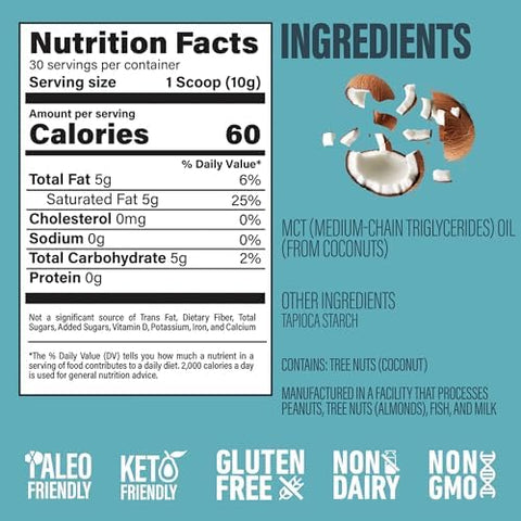 Bubs Naturals Mct Oil Powder Premium Mct Oil & Keto Coffee Creamer Vegan & Paleo Friendly Healthy Coconut Fats + Low Carb Dairy Energy Source For Shakes Smoothies & Baking (10.6 Oz)