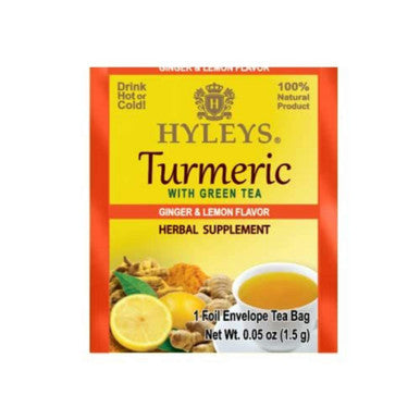 Hyleys Turmeric with Green Tea Ginger & Lemon Flavor - Natural Antioxidant Blend - 25 Tea Bags