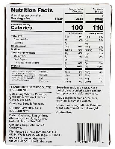 Rxbar Protein Bar Minis Peanut Butter Chocolate Chocolate Sea Salt Kosher Gluten Free 8 Count 7.36 Ounce (Pack Of 6)
