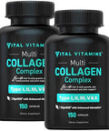 Vital Vitamins Multi Collagen Pills for Women and Men 2 Pack Hydrolyzed Collagen Peptides Type I II III V X Grass Fed Non-GMO