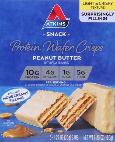 Atkins Peanut Butter Protein Wafer Crisps Protein Dessert 4G Net Carb 1G Sugar Keto Friendly 5 Count (Pack Of 4)