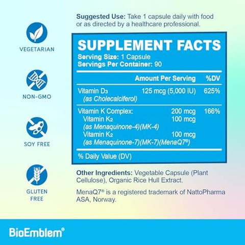 BioEmblem Vitamin D3 K2 (5000IU and 200mcg) and Women's Multivitamin
