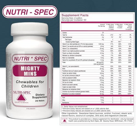 NutriSpec MightyMins Multivitamin for Kids with Iron in Chewable Form for Children from 6 Months Through Adolescence Easier to Absorb Gentle On Digestion 240 Wafers