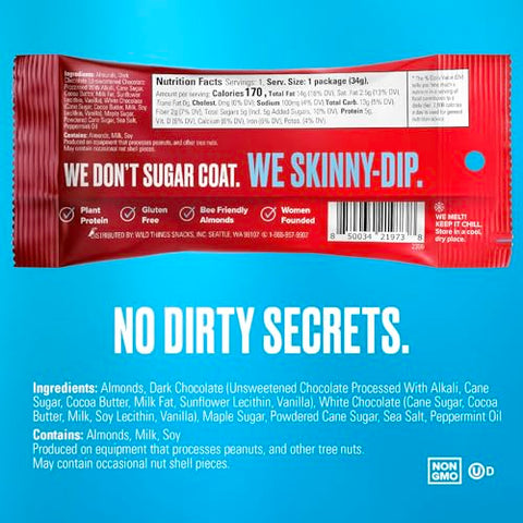 SkinnyDipped Dark Chocolate Peppermint Covered Almonds, Healthy Snack, Plant Protein, Gluten Free, 1.2 Ounce (Pack of 15)