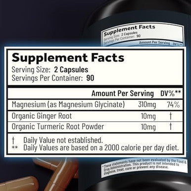 Magnesium Glycinate Capsules With Organic Turmeric And Ginger - 180 Vegan Capsules For Relaxation, Muscle Recovery, And Immune Support ÃƒÂ¢Ã¢â€šÂ¬Ã¢â‚¬Å“ Non-Gmo And Lab-Tested
