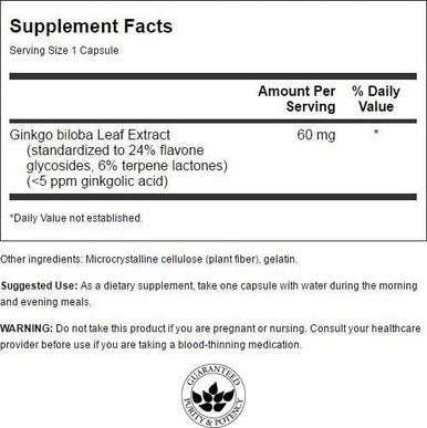 Swanson Ginkgo Biloba Extract 24% 60 Milligrams 120 Capsules