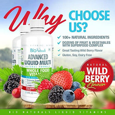Bio Naturals Liquid Whole Food Multivitamin For Men & Women With Over 100 Ingredients - Superfoods, Omegas, Organic Extracts - 100% Vegan - 32 Oz