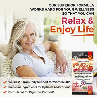 Daily Multivitamin for Women 50 Over Memory Support Supplement Promotes Stress Reduction Healthy Immune Response Supports Healthy Heart Function Designed for Stomach Comfort