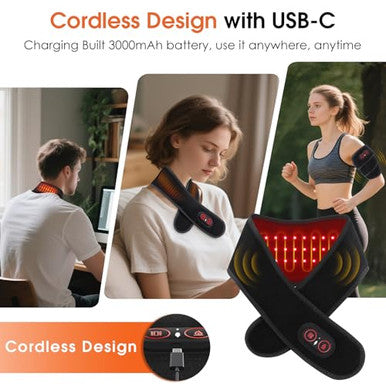 Rohvemj Cordless Neck Massager With Heat Red Light Therapy For Neck Neck Heating Pad For Pain Heated Neck Wrap 660Nm 850Nm Fsa Eligible Hsa Heated Neck Massager 3000Mah Battery Black