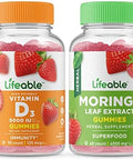 Lifeable Vitamin D 5000 Iu + Moringa Leaf Gummies Bundle Great Tasting Vitamin Supplement Gluten Gmo Chewable Gummy