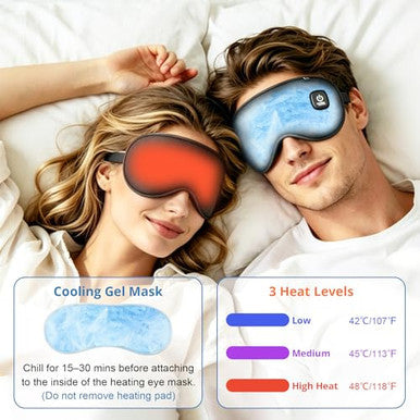 Maweme Heated Eye Mask For Dry EyesCordless Warm Eye Compress 3 Heat Levels Heat And Cooling Eye Relief Improved SleepLight Blocking Design Washable Cover Travel s For Men Women
