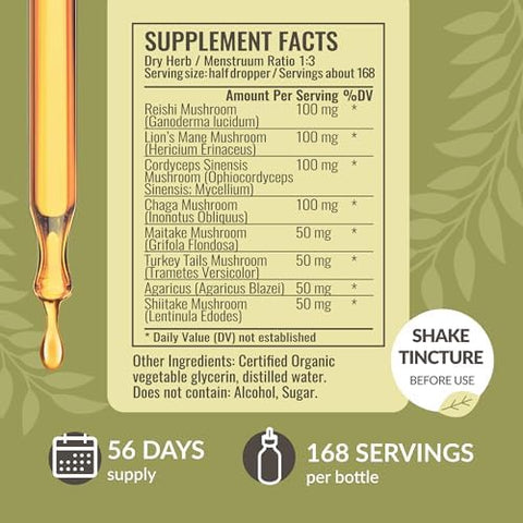 Herbamama Super Immune Mushroom Supplement - Vegan 8-Mushroom Complex Blend With Reishi Lion'S Mane Cordyceps & Chaga Extract - Non-Gmo Alcohol- Sugar- Immunity Drops 56-Day Supply