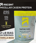 Ascent Casein Protein Powder Vanilla Bean 2 Lb & Plant Protein Powder Chocolate 18 Servings