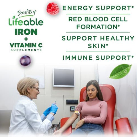 Lifeable Iron Gummies 20Mg With Vitamin C Great Tasting Blood Builder Iron Supplement Iron With Vitamin C For Iron Deficiency Iron Gummies For Women Men Adults 90 Gummies