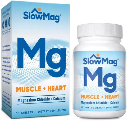 Slowmag Mg Muscle + Heart Supports Muscle Relaxation And Heart Health. Magnesium Chloride + Calcium SlowRelease Tablets Easy To Absorb And Gentle On The Stomach. 60 Count (Pack Of 2)