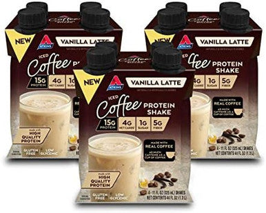 Atkins Creamy Milk Chocolate Plus Protein Shake & Iced Coffee Vanilla Latte Protein Shake 15G Protein Low Glycemic 4G Net Carb 1G Sugar Keto Friendly 3 Pack
