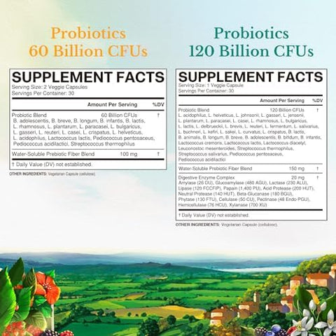 Vitalitown Probiotic Bundle (Pack Of 2) Probiotics 60 Billion Cfus (Item 1) & Probiotics 120 Billion Cfus (Item 2) Shelf Stable Digestive & Immune Health 30 Day Supply Each