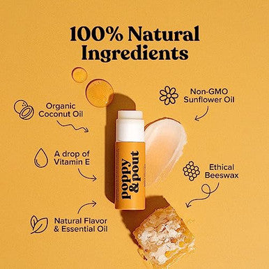Poppy & Pout Jumbo Lip Balm 2 Pack, All Natural Lip Balms & Moisturizers, Hydrates With Beeswax, Vitamin E, Organic Coconut, Island Coconut & Wild Honey