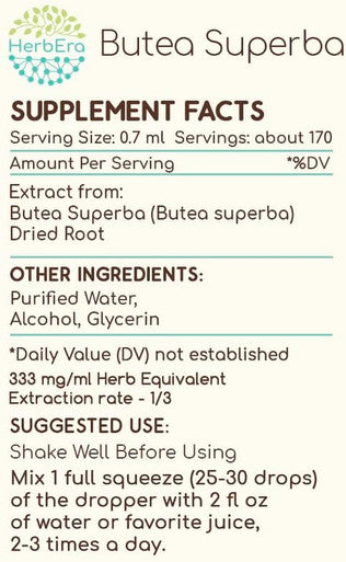 HerbEra Butea Superba Tincture A120 (2pcs) Alcohol Extract, Wildcrafted Butea Superba (Butea Superba) Dried Root (2x4 fl oz)
