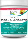 Ionic Fizz Super D-K Calcium Plus by Pure Essence - with Extra Magnesium, Vitamin D3, Vitamin K2 for Strong Bones and Stress Support - Raspberry Lemonade - 14.82oz