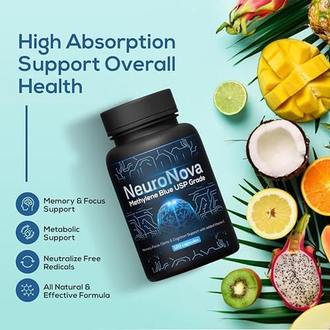 Nutri Nation Methylene Blue Pharmaceutical Grade Supplements With Added Vitamin C Ester For Enhanced Absorption Methylene Blue Capsules (360 Capsules 6 Month Supply)