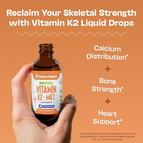 Drops Of Nature Vitamin K2 Mk7 Liquid Supplement Pure K2Mk7 Menaquinone-7 (100 Mcg) Vegan Non-Gmo & Fast-Absorbing Daily K2 Vitamin Supplement For Bone Strength & Cardiovascular Support (Mixed Berry 60Ml)