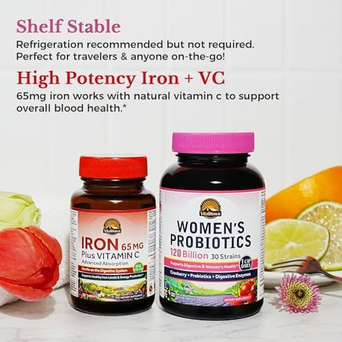 Vitalitown WomenS Probiotics & Iron Supplement Bundle