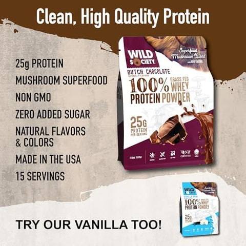 Wild Society - Top Flavor Mulitpack - 100% Grass Fed Whey Protein Powder + Superfood Mushrooms & Adaptogens - 25G Protein Clean Protein Powder 0 Added Sugar Non Gmo Gluten -