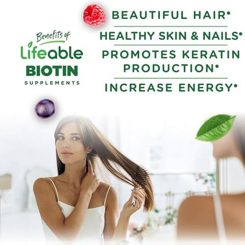 Lifeable Biotin Gummies 10000mcg Great Tasting Hair Skin and Nails Gummies GMOFree Vegan Biotin Supplement Hair Skin and Nails Vitamins for Women 90 Gummies