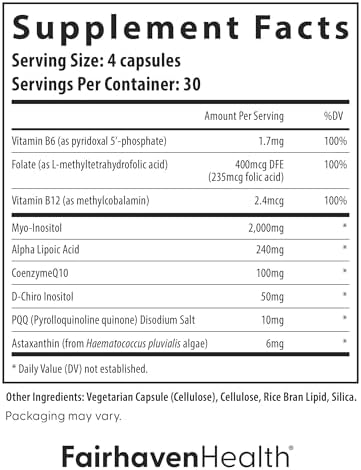 Fairhaven Health PQQ Plus Myoinositol DChiro Inositol Supplement PQQ Supplement to Support Cycle Regularity Healthy Ovulation Egg Quality Women's Reproductive Health NonGMO 120 Capsules