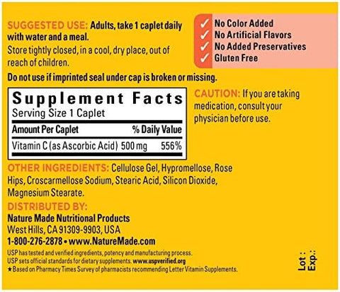 Vitamin C 500 Mg Caplets With Rose Hips 130 Count