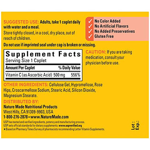 Nature Made Vitamin C 500 Mg Caplets With Rose Hips 130 Count