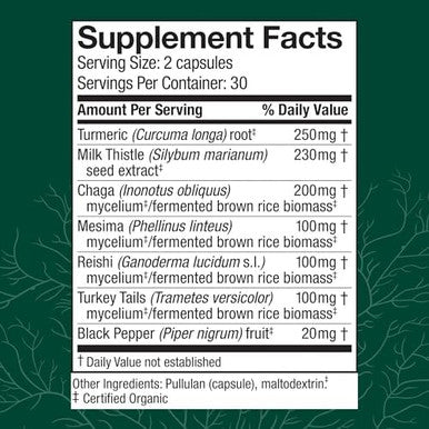 Host Defense Mycobotanicals Liver Capsules Liver Health Supplement With Milk Thistle & Turmeric Root Mushroom Supplement With Turkey Tail Reishi & Chaga 60 Capsules (30 Servings)