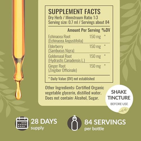 Herbamama Liquid Immune Support Drops - Vegan Ecea Goldenseal Tincture With Ginger Root & Elderberry - Non-Gmo Alcohol & Sugar- Supplement With Immune Support Herbs 28-Day Supply