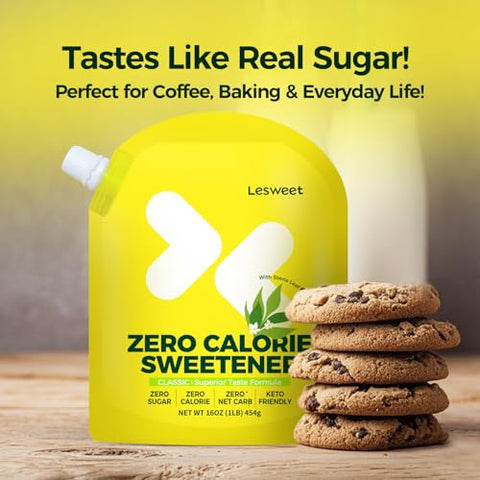 Lesweet Monk Fruit Sweetener 16 oz and Lesweet Classic Zero Calorie Sweetener, Erythritol Sweetener with Stevia Extract 16 oz