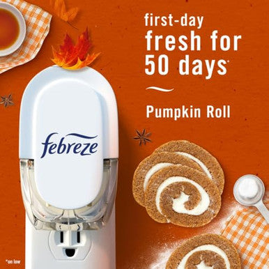 Febreze Plug In Air Freshener Odor-Fighting Scented Oil Refill Air Fresheners For Home And Bathroom And Kitchen Long Lasting For Strong Odors Pumpkin Roll Scent 0.87Oz Refills 2 Count