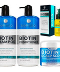 Bellisso Biotin Scalp Scrub Shampoo Conditioner & Hair Serum Set For Men & Women - Thickening Repairing Volumizing - Unscented - 42.45 Fl Oz