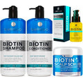 Bellisso Biotin Scalp Scrub Shampoo Conditioner & Hair Serum Set For Men & Women - Thickening Repairing Volumizing - Unscented - 42.45 Fl Oz