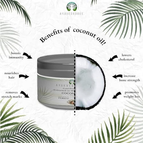 AYURVEDASHREE Cold Pressed Coconut Oil 3.38 fl oz., Cold Pressed Coconut Oil
