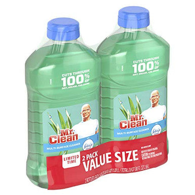 Mr. Clean Liquid All Purpose Multi-Surface Cleaner Meadows And Rain With Febreze Freshness - 45 Ounce Each Bottle (Pack Of 2) (Total 90 Fl Oz)