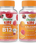 Lifeable Vitamin B12 Kids + Calcium With Vitamin D Kids Gummies Bundle Great Tasting Vitamin Supplement Gluten Gmo Chewable Gummy