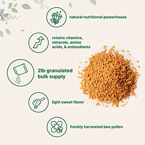 Micro Ingredients Pure Bee Pollen Granules 2 Lb Fresh Harvest Raw & Natural Superfood Rich In B Vitamins Minerals Protein & Antioxidants Keto Non-Gmo