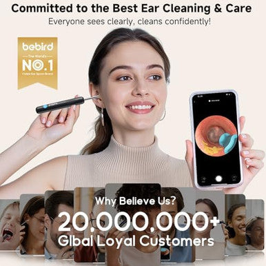 Bebird R1 Ultra Ear Wax Removal Ear Cleaner With Camera Ear Scope Wax Remove Ear Pick With Ear Otoscope Tweezers Visual Dropper Cleaning Kit Ear/Nose/Throat Examination Tool For Family