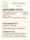 HerbEra Witch Hazel Leaf 60 Capsules, 500 mg, Witch Hazel Leaf (Hamamelis virginiana) Dried Leaf (60 Capsules)