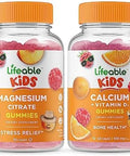 Lifeable Magnesium Citrate Kids + Calcium With Vitamin D Kids Gummies Bundle Great Tasting Vitamin Supplement Gluten Gmo Chewable Gummy