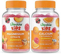 Lifeable Magnesium Citrate Kids + Calcium With Vitamin D Kids Gummies Bundle Great Tasting Vitamin Supplement Gluten Gmo Chewable Gummy