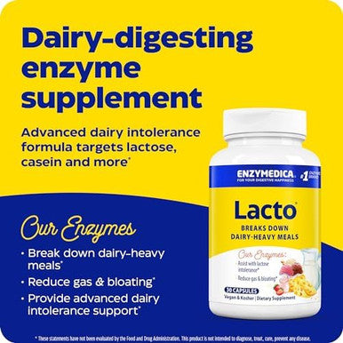 Enzymedica Lacto Digestive Enzymes For Complete Dairy Digestion Fastacting Gas & Bloating Relief