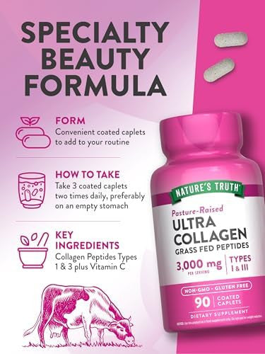 Nature'S Truth Collagen Peptides 90 Caplets Type 1 And 3 With Vitamin C Grass Fed, Non-Gmo And Gluten Pill Supplement