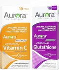 Aurora Nutrascience MegaLiposomal Vitamin C and Glutathione Bundle Supplement for Immune Support and Antioxidant Gut Health Support 10 Single Serve Packets in Each Box